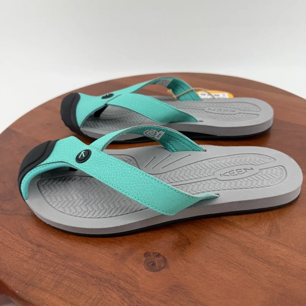 KEEN Barbados TG Flip Flop Sandals Women 9 Pool Blue Bright Aqua Grey 1030276